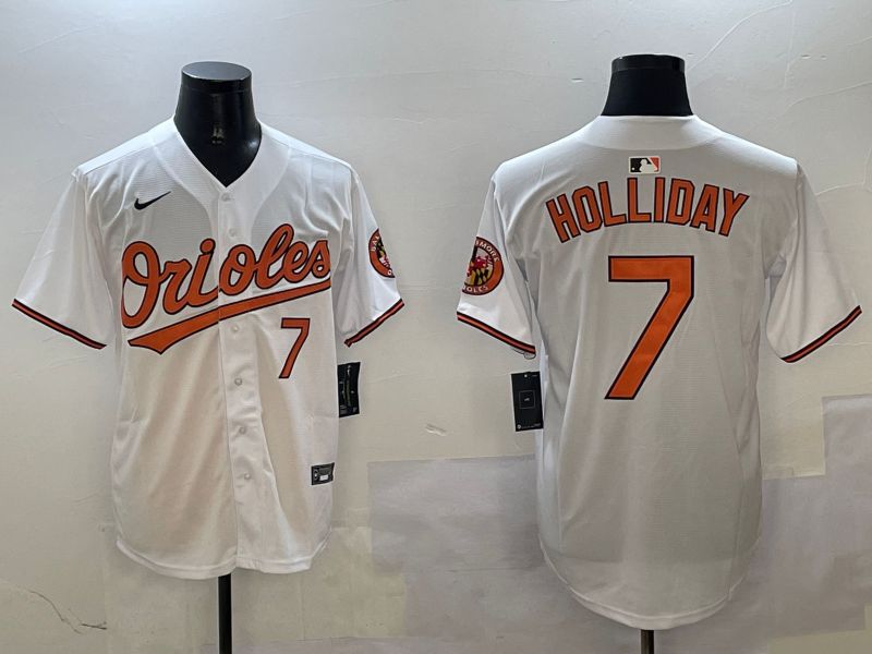 Men Baltimore Orioles 7 Holliday White Game 2025 Nike MLB Jersey style 2
